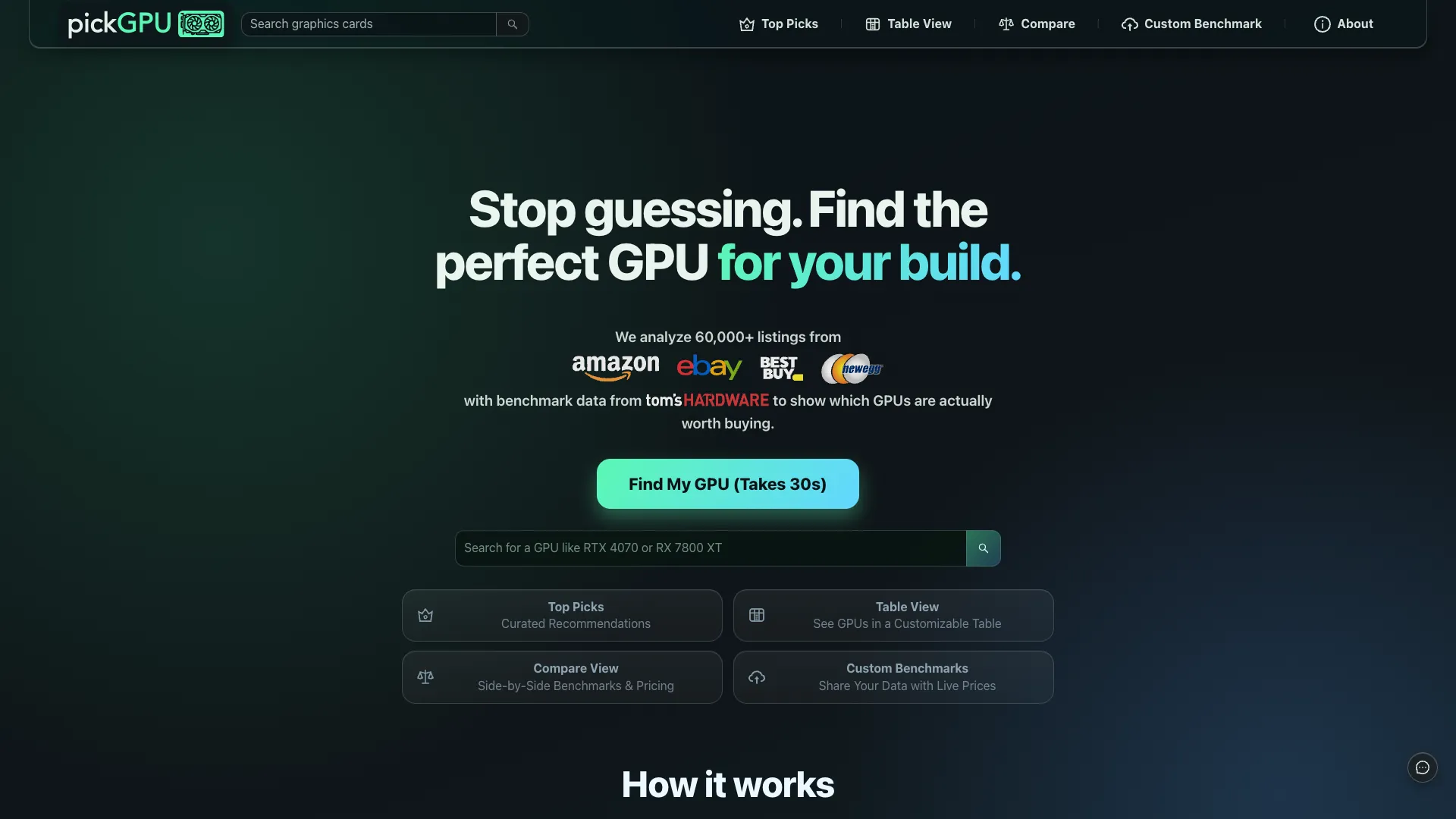 The current pickGPU homepage