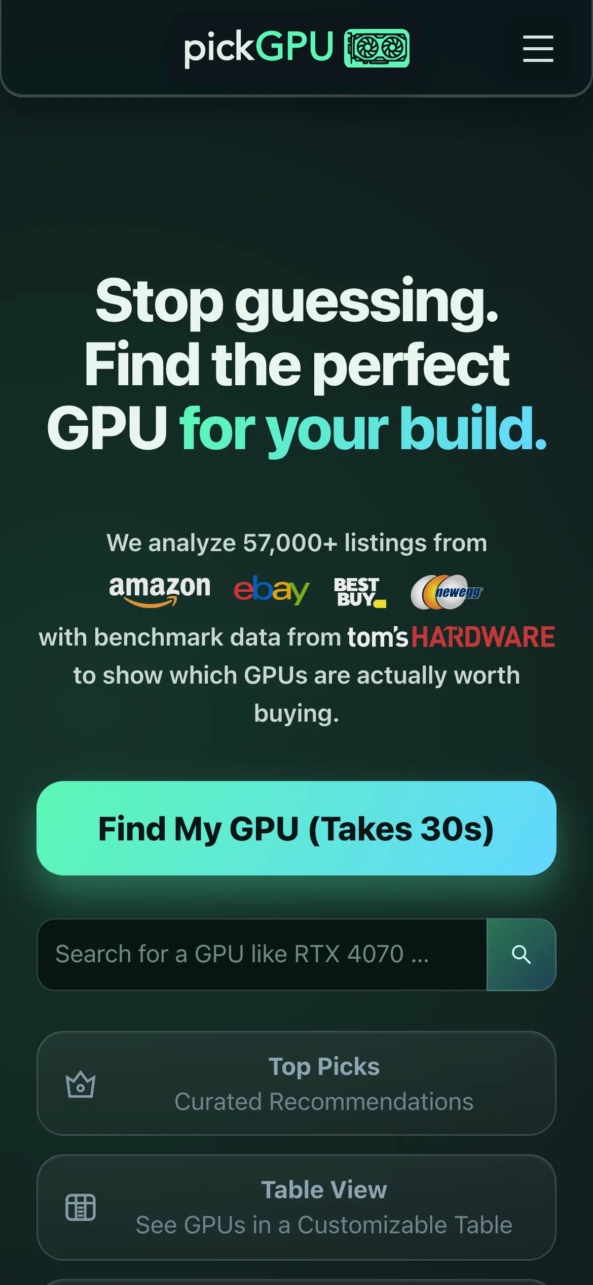 The current mobile homepage