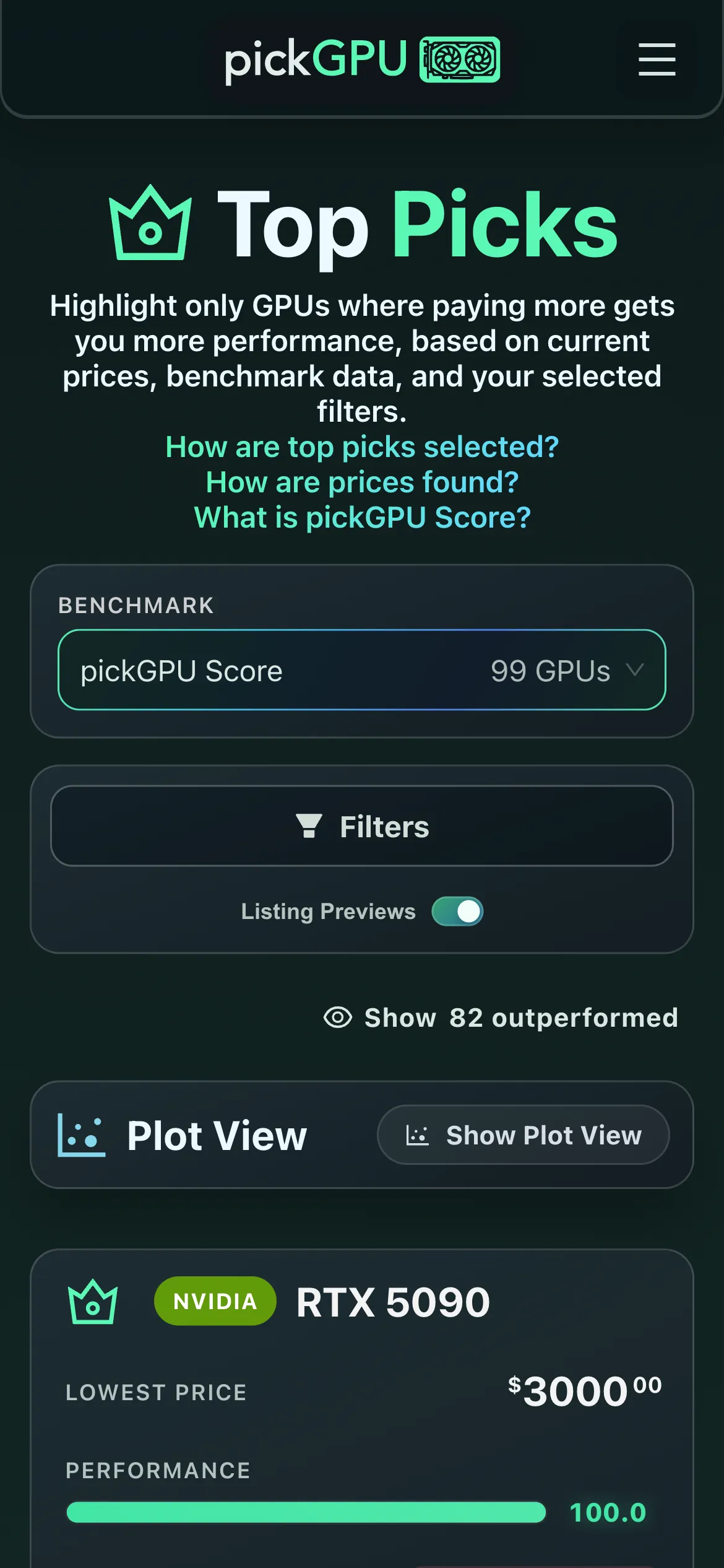 The current mobile Top Picks view