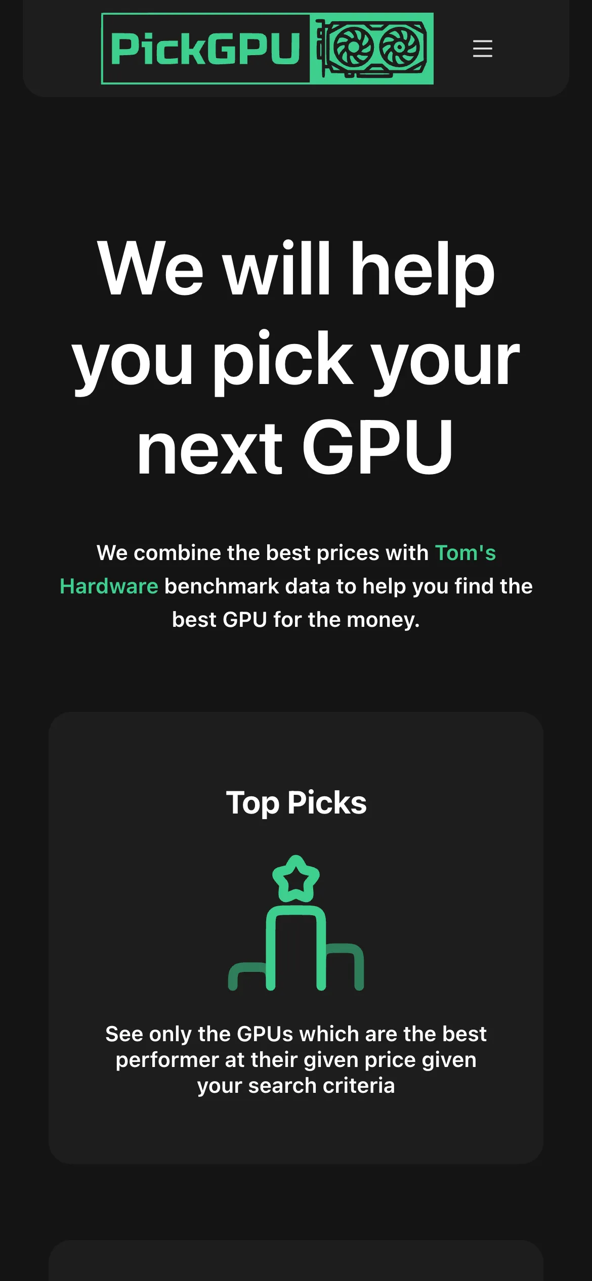 The pre-launch mobile homepage