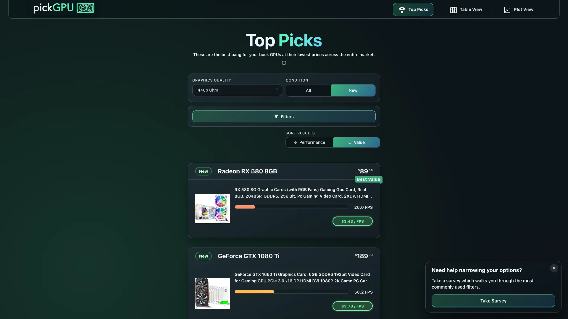 The revived Top Picks view